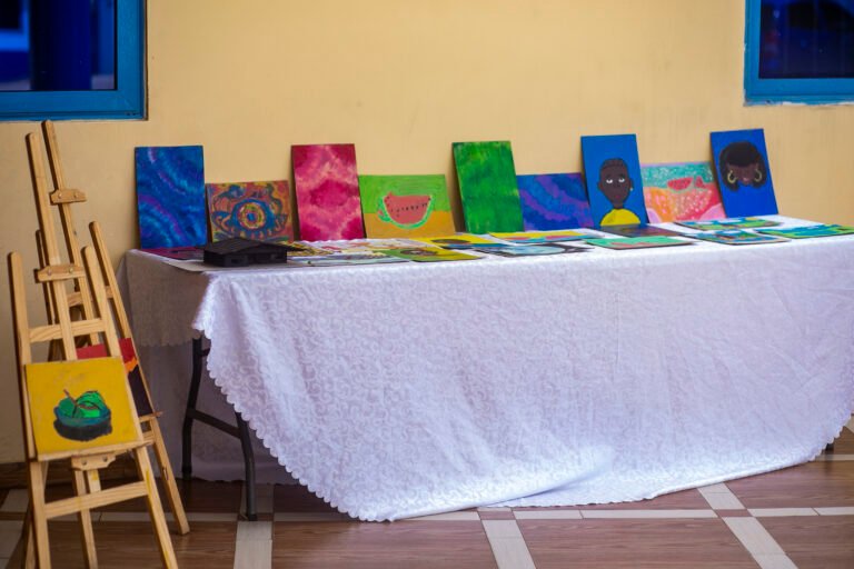 Art and design work on display at an exhibition